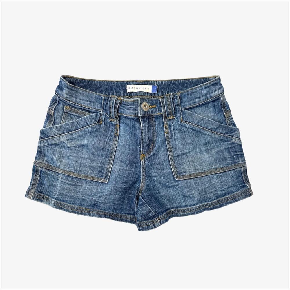 Blue denim shorts mid rise jean denim shorts